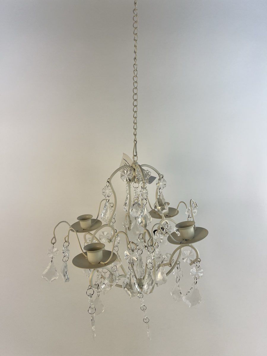 Ivory Baroque Candle Chandelier Elegant Crystals 11 - 26 Long with Chain