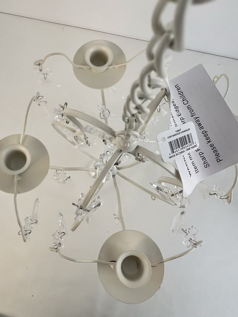 Ivory Baroque Candle Chandelier Elegant Crystals 11 - 26 Long with Chain