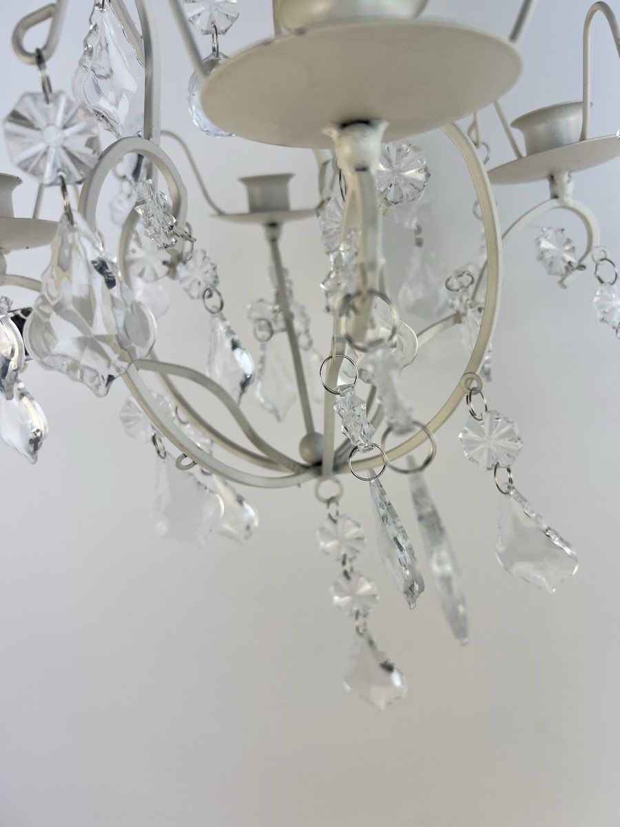 Ivory Baroque Candle Chandelier Elegant Crystals 11 - 26 Long with Chain