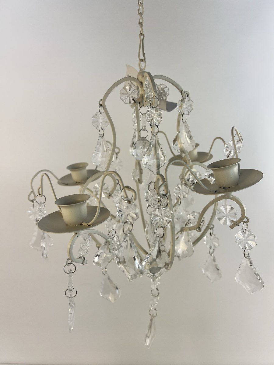 Ivory Baroque Candle Chandelier Elegant Crystals 11 - 26 Long with Chain
