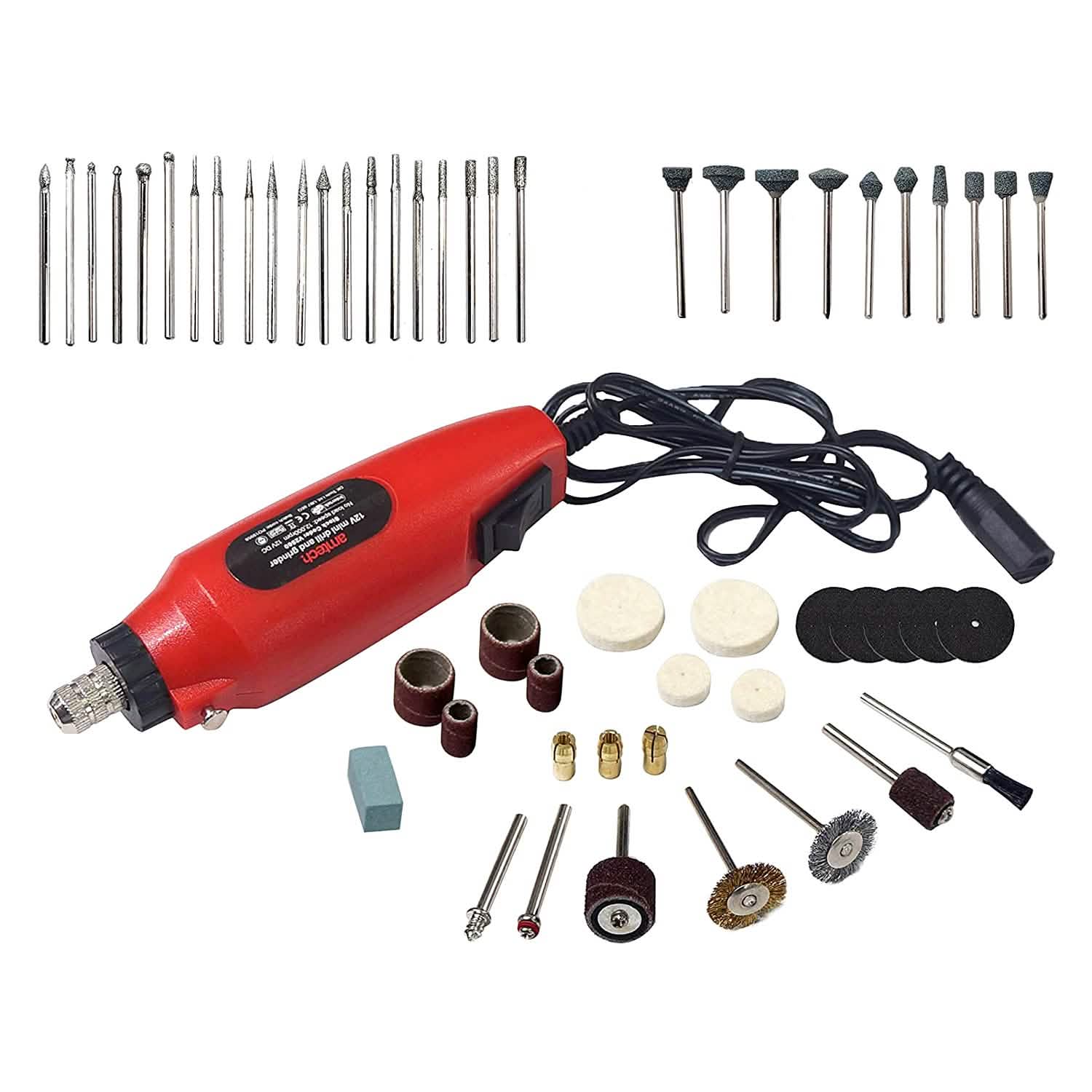 Mini Rotary Hobby Drill Grinder Tool + Bits + Case - 60pc - 3 Year Warranty